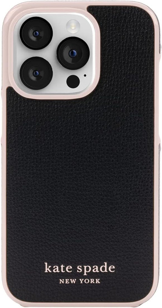 Kate Spade New York iPhone 14 Pro Folio Case, Black/Pale Vellum Bumper/Pale Vell