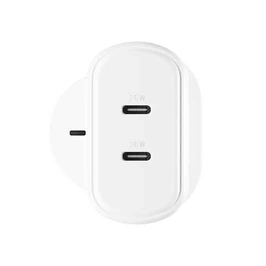 Cygnett PowerPlus 35W Dual USB-C Wall Charger UK, White