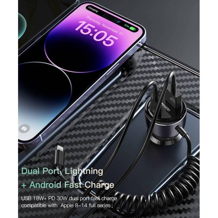 Yesido Y57 USB-C 30W+USB-A QC3.0 18W Car Charger