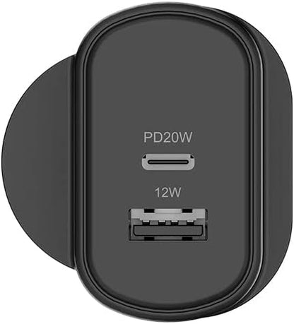 Cygnett PowerPlus 32W USB-C PD Dual Wall Charger, Black