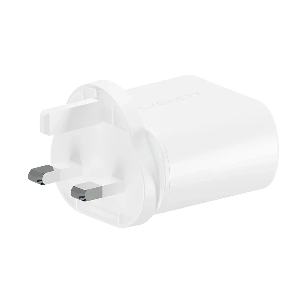 Cygnett PowerPlus 35W Dual USB-C Wall Charger UK, White